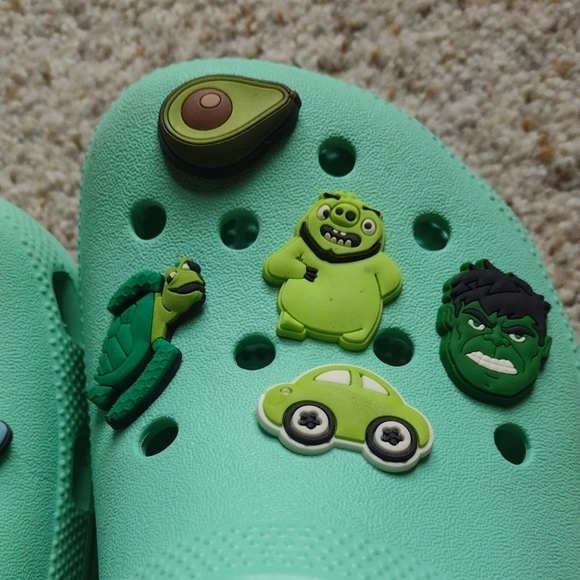 Women's Crocs Mint Green Clogs with Jibits - Picture 5 of 7